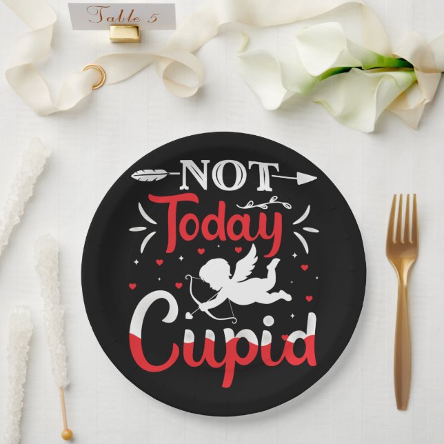 Not Today Cupid Funny Valentine's Day Paper Plates (Wedding)
