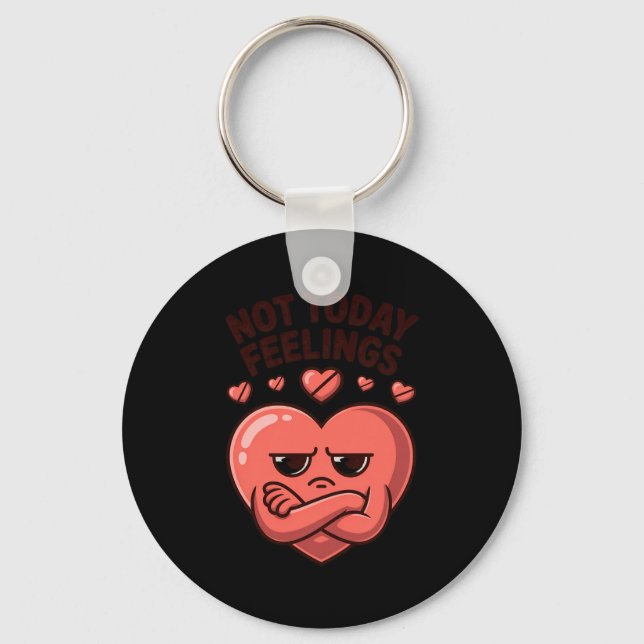 Not Today Feelings Cute Moody Heart Anti Valentine Keychain (Front)