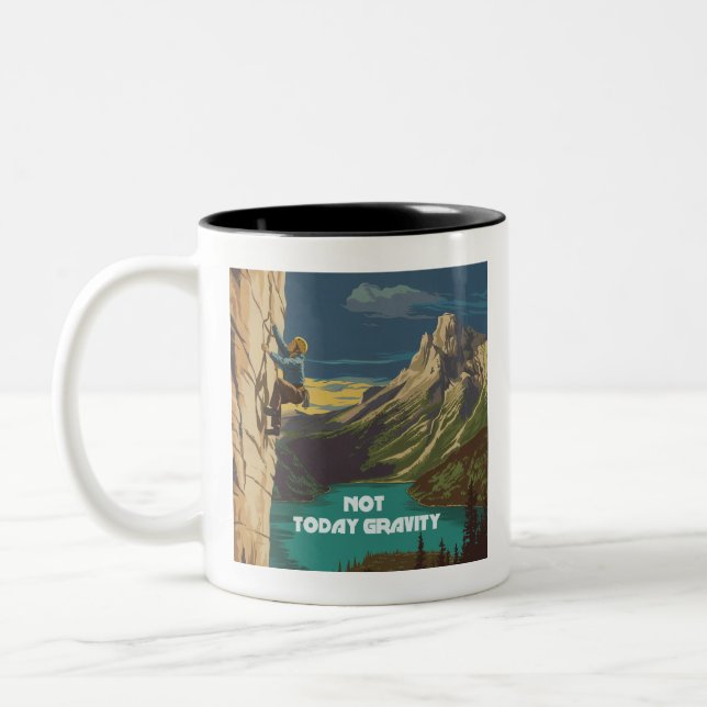Not Today Gravity Rock Climbing Two-Tone Coffee Mug (Left)