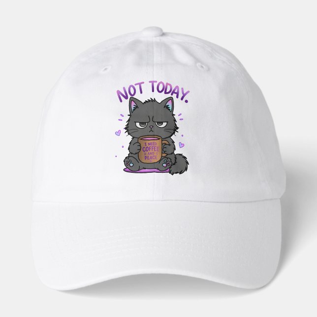 Not Today Grumpy Cat Coffee Lover Cute Funny Cat Hat (Front)