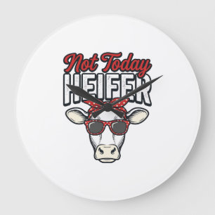 Not Today Heifer Funny Cow Vintage Vector Design_1 Large Clock