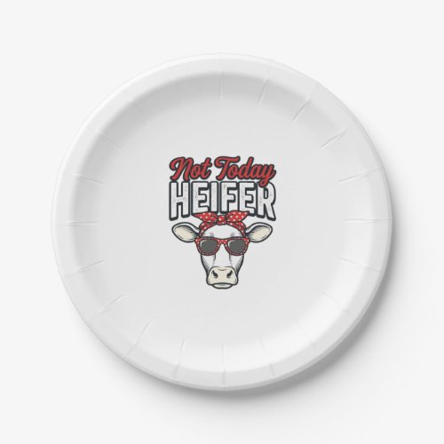 Not Today Heifer Funny Cow Vintage Vector Design_1 Paper Plates