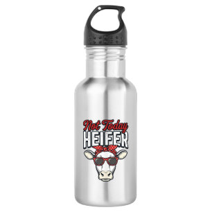Not Today Heifer Funny Cow Vintage Vector Design_1 Stainless Steel Water Bottle