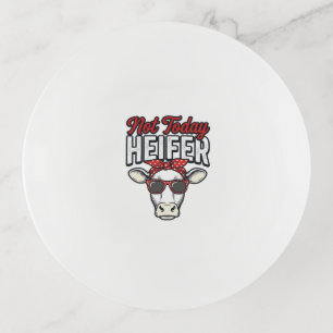 Not Today Heifer Funny Cow Vintage Vector Design_1 Trinket Tray