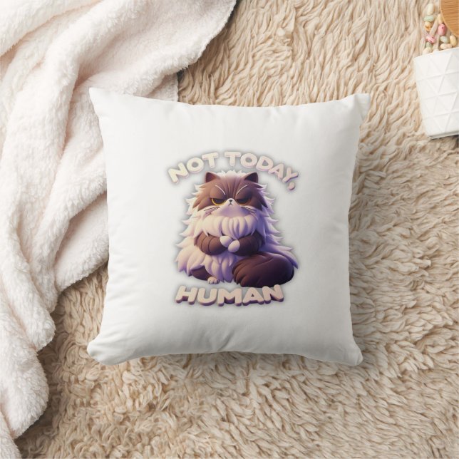 Not Today Human Funny Grumpy Cat Throw Pillow (Blanket)