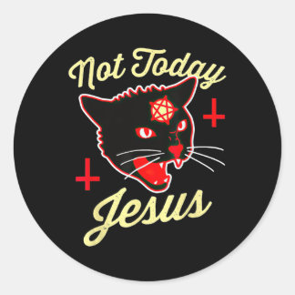 Not Today Jesus Hail Satan Cat Death Cross Vintage Classic Round Sticker