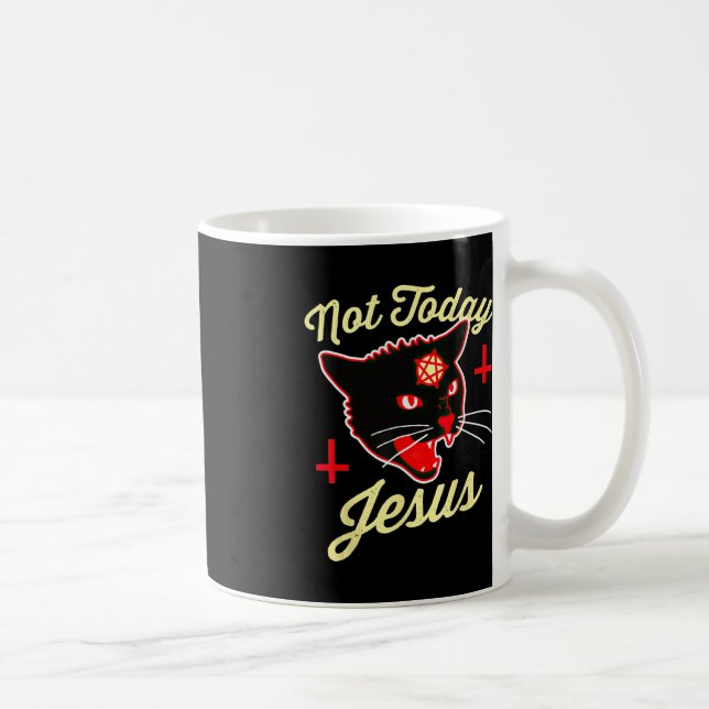 Not Today Jesus Hail Satan Cat Death Cross Vintage Coffee Mug (Right)