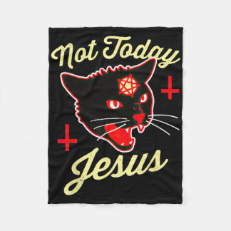 Not Today Jesus Hail Satan Cat Death Cross Vintage Fleece Blanket