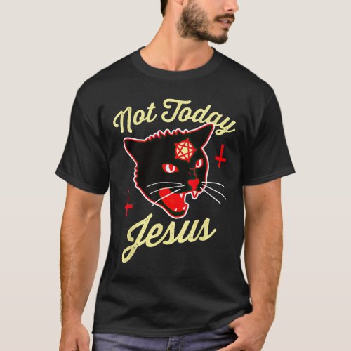 Not Today Jesus Hail Satan Cat Death Cross Vintage T_Shirt