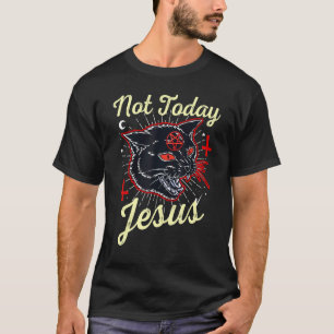 Not Today Jesus Hail Satan Satanic Cat Retro Hallo T-Shirt