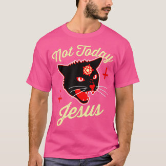 Not Today Jesus Hail Satan Satanic Cat Vintage T-Shirt
