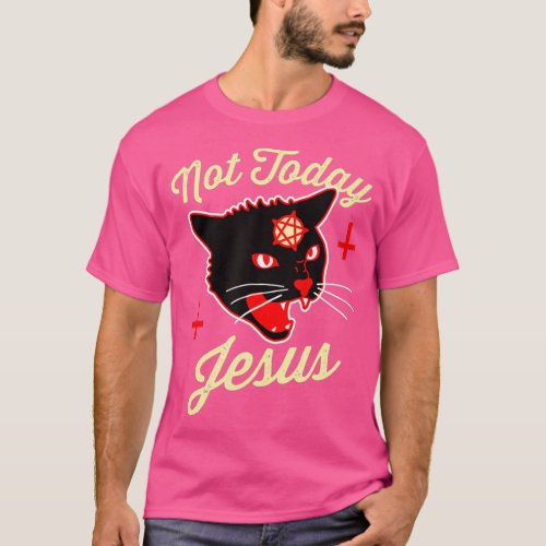 Not Today Jesus Hail Satan Satanic Cat Vintage T_Shirt
