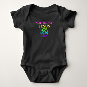 Not Today Jesus Pentagram Rainbow Satanic Atheist Baby Bodysuit