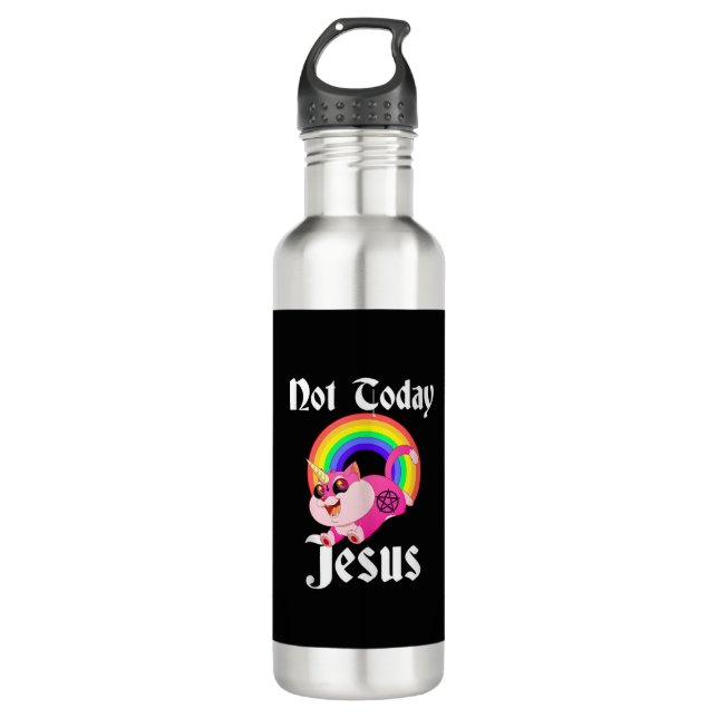 Not Today Jesus Satanic Cat Rainbow Goth Anti Reli Stainless Steel Water Bottle (Front)
