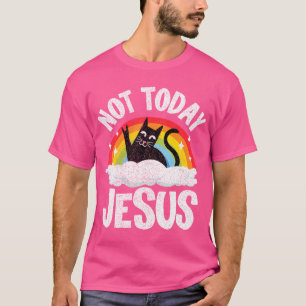 Not Today Jesus Satanic Cat Rainbow Goth Funny Dea T-Shirt