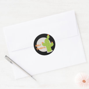 Not today Kawaii green cactus orange and gray Classic Round Sticker