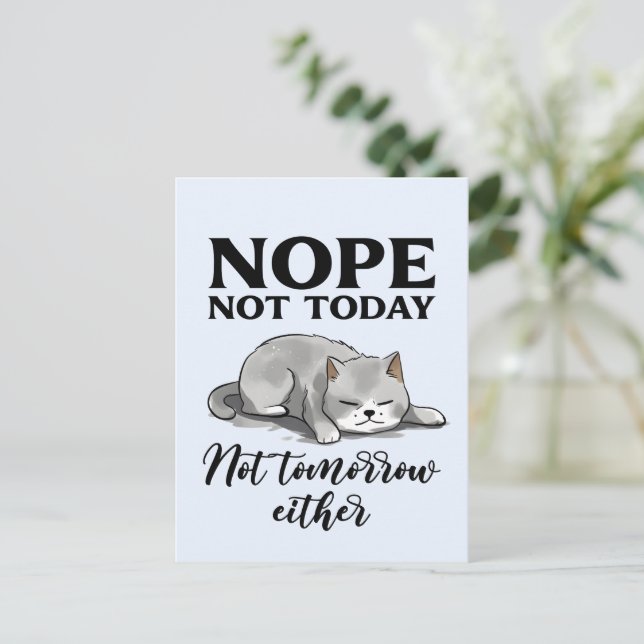 Not Today, Not Tomorrow – Sleepy Cat Postcard (Standing Front)