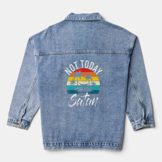 Not Today Satan Beach Vacation Palm Trees Hammock  Denim Jacket (Back)