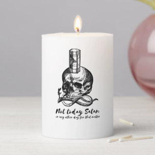 Not Today Satan - Black Skeleton Skull Pillar Candle