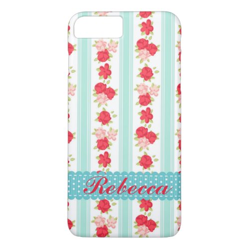 Not Too Shabby Roses Light Blue Stripes Pattern iPhone 8 Plus7 Plus Case