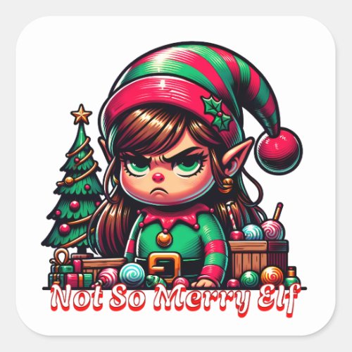 Not Very Merry Christmas Elf Square Sticker