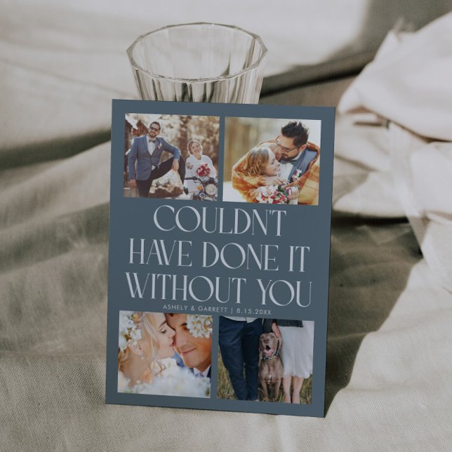 Not Without You Wedding 4-Photo Slate Blue Thank You Card (Creator Uploaded)