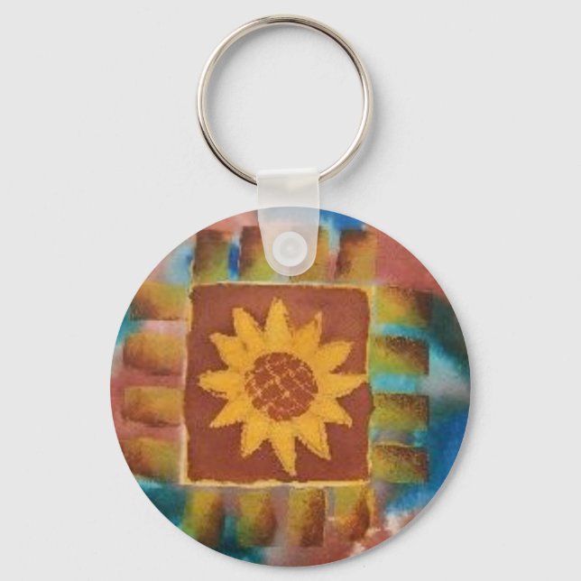 Not Your Granny's Sunflower Quilt Square Keychain (Front)