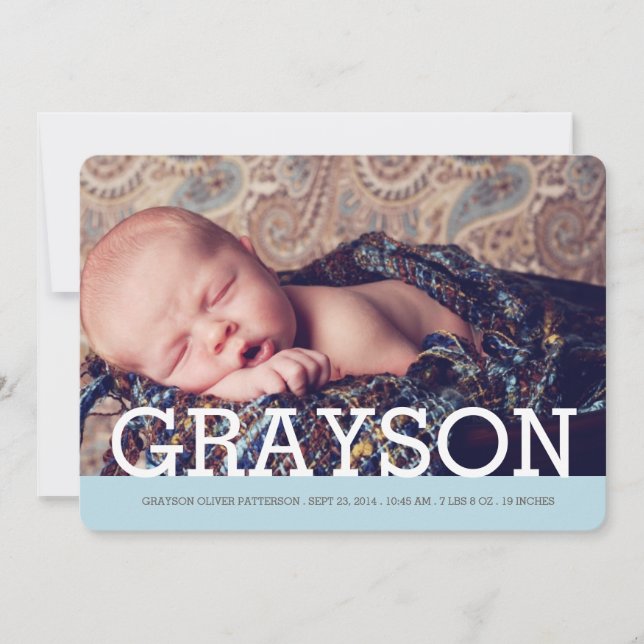 Notable Name Two Photo Modern Birth Announcement (Front)