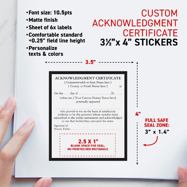 Notary Acknowledgment Certificate Document 3.5x4" Wine Label (Notary Individual Acknowledgment Certificate Document 3.5x4" matte stickers)