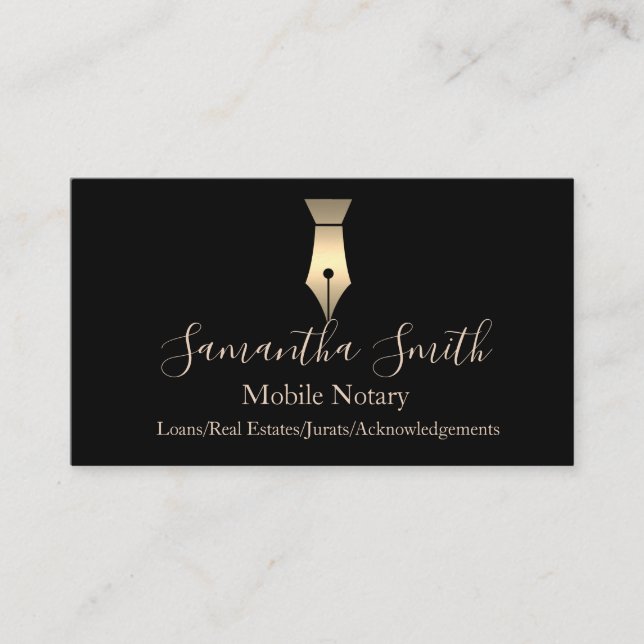 Notary Agent Pen Logo Freelance Calligraphy Writer Business Card (Front)
