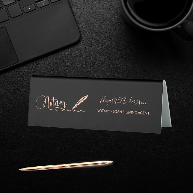 Notary black rose gold elegant name office table tent (Creator Uploaded)