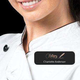 Notary black rose gold pen script elegant name tag