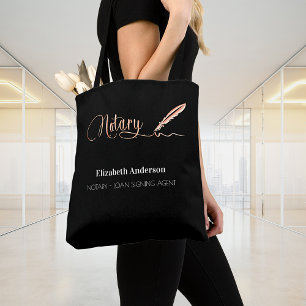 Notary black rose gold signing pen name tote bag