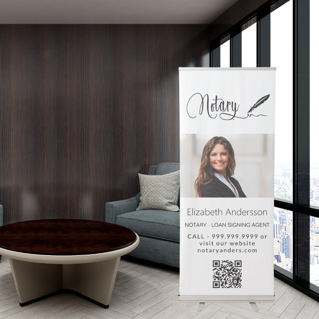 Notary black white photo welcome QR-code Retractable Banner (Creator Uploaded)