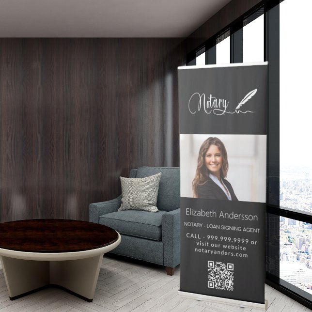 Notary black white photo welcome QR-code Retractable Banner (Creator Uploaded)
