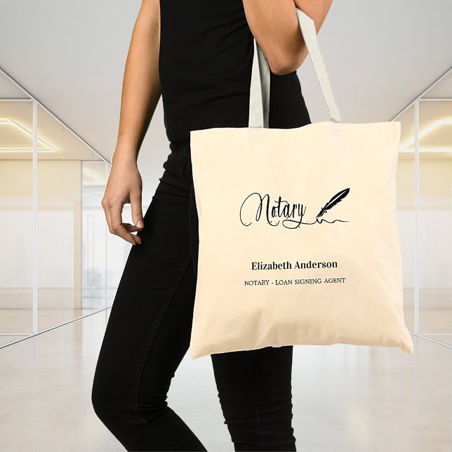 Notary black white signing pen name tote bag (Creator Uploaded)