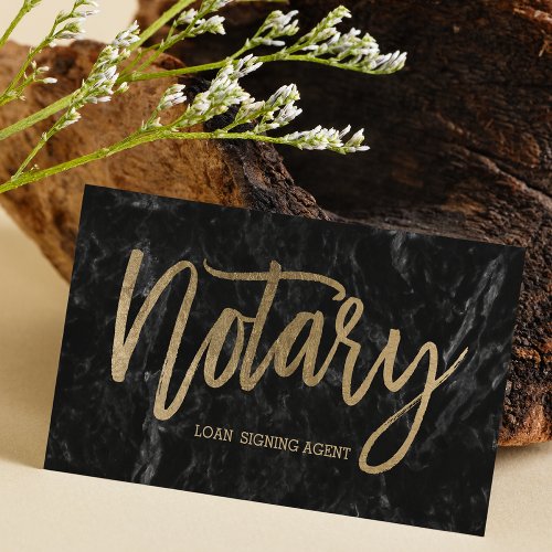 Notary broker gold typography black marble business card