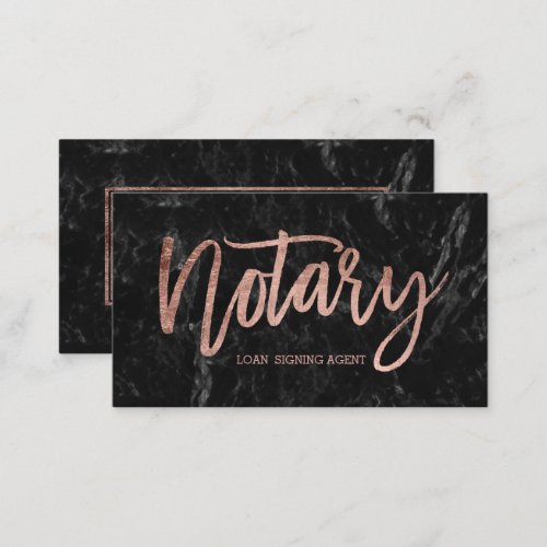 Notary broker rose gold typography black marble business card