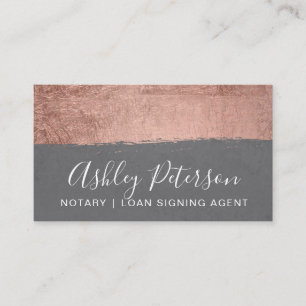 Notary chic typography grey rose gold brushstroke business card