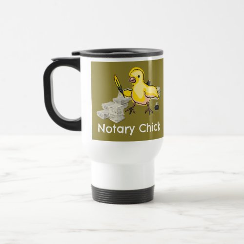 Notary Chick with Feather Quill and Documents Travel Coffee Mug