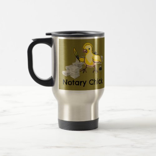 Notary Chick with Feather Quill and Documents Travel Mug