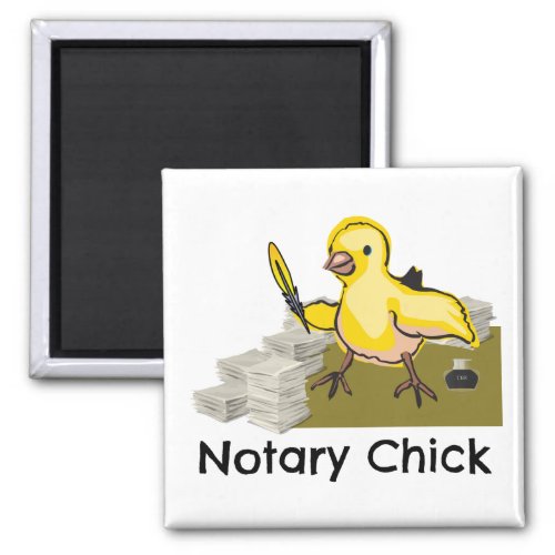 Notary Chick Yellow Feather Quill and Documents Square Magnet