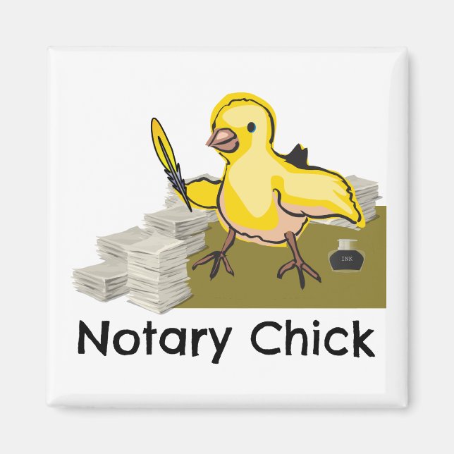 Notary Chick Yellow Feather Quill and Documents Magnet (Front)