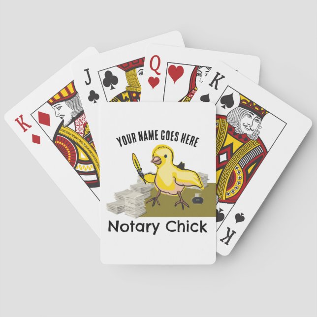 Notary Chick Yellow Feather Quill Customized Name Poker Cards (Back)