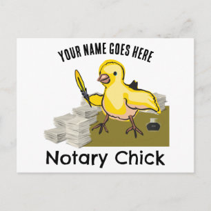 Notary Chick Yellow Feather Quill Customized Name Postcard