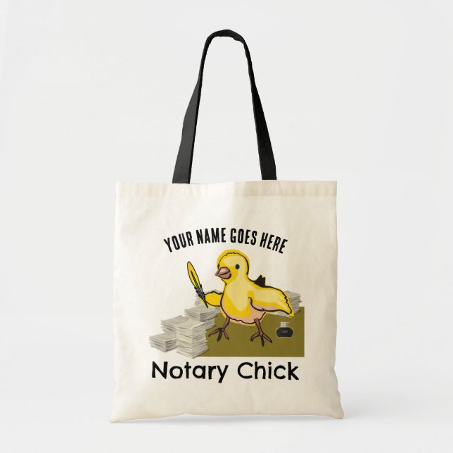Notary Chick Yellow Feather Quill Customized Name Tote Bag (Front)