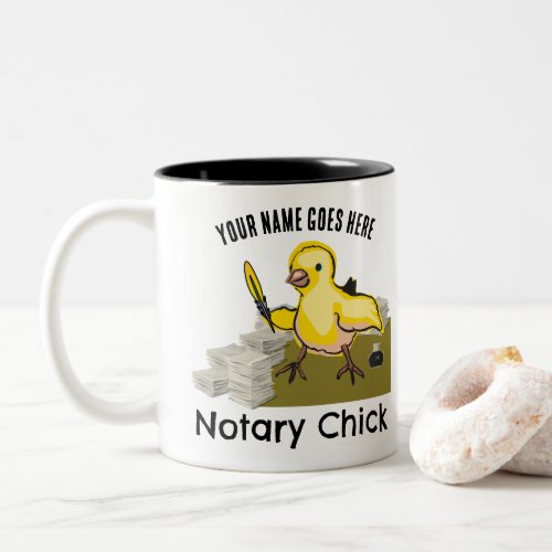 Notary Chick Yellow Feather Quill Customized Name Two-Tone Coffee Mug
