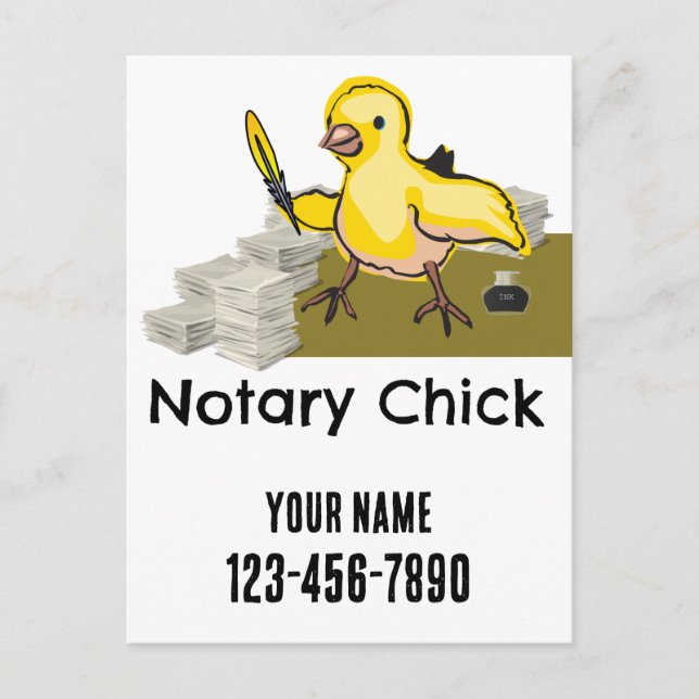 Notary Chick Yellow Feather Quill Customized Postcard (Front)