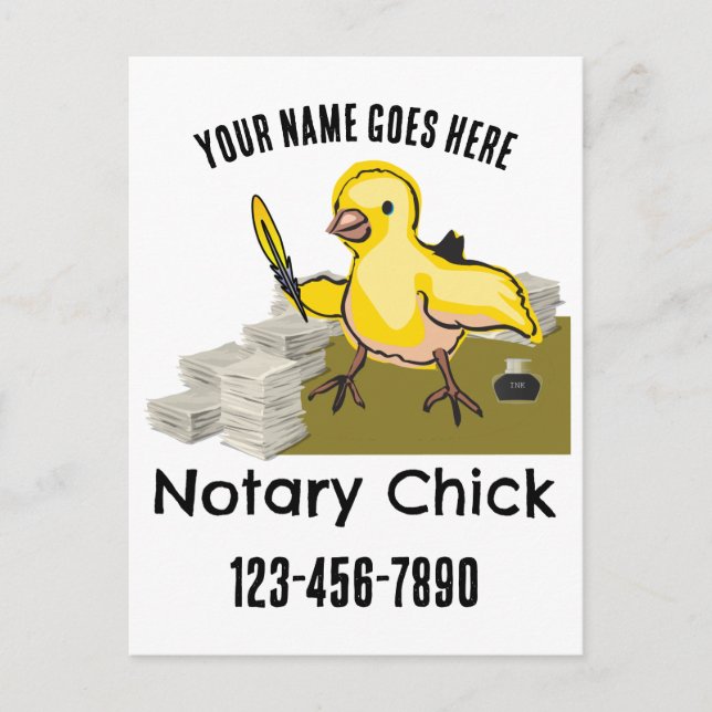 Notary Chick Yellow Feather Quill Customized Postcard (Front)