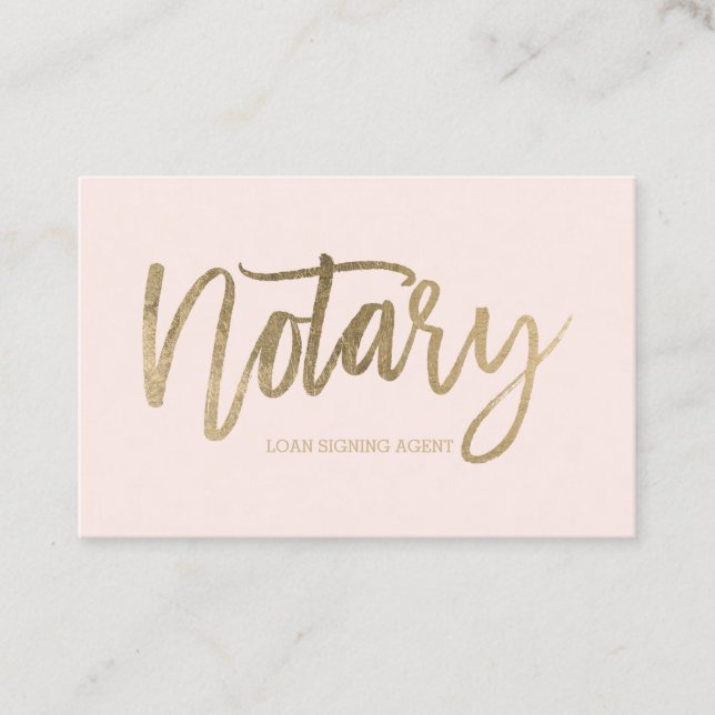 Notary elegant chic gold typography blush business card (Front)